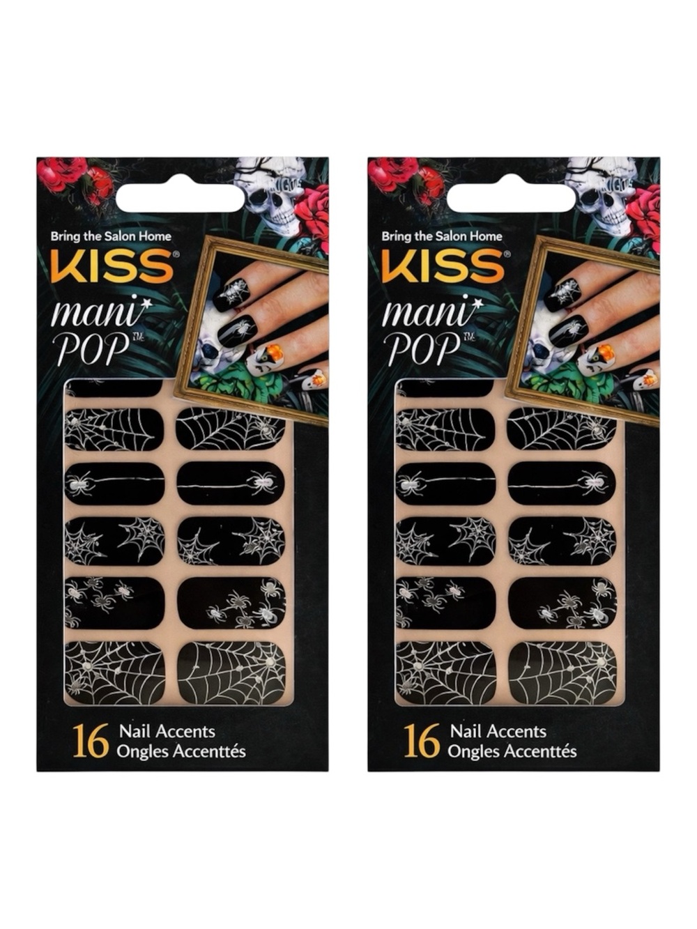 KISS MANI POP NAIL ACCENT HALLOWEEN STICKERS X2 SPIDERS & WEBS - BRAND NEW